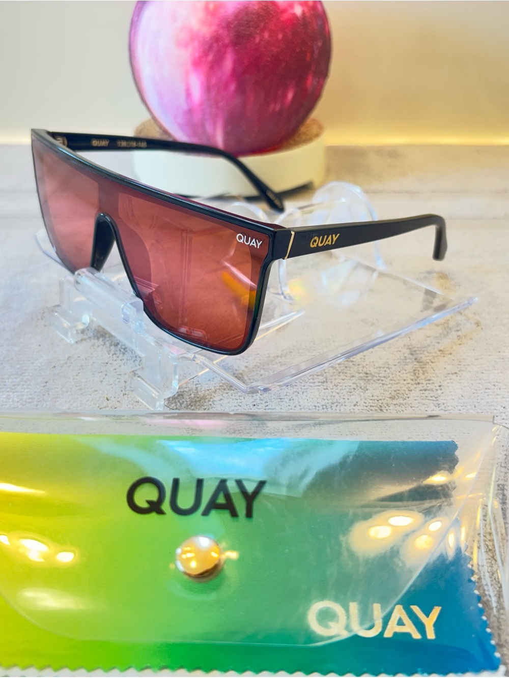 QUAY Nightfall Tinted Shield Sunglasses Black Plastic Frame Brown Lenses 145mm - Picture 3 of 8